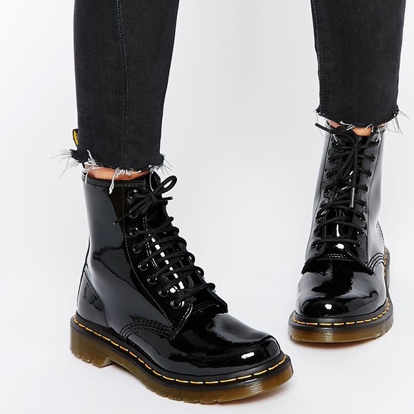 ladies black patent dr marten boots